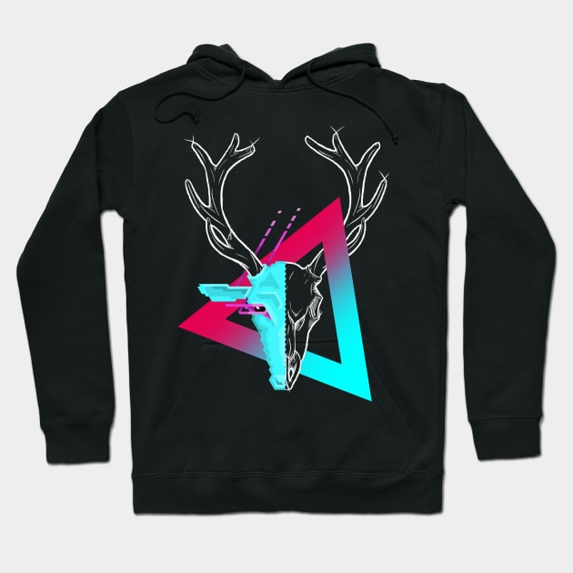 New Retro Wave Stag Skull Pixelart Hoodie by ExplosiveBarrel